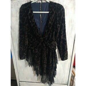 Unbranded  Leopard Lace Vneck Too High Low  WhimsyGoth Grunge Md Bl Vintage Y2K